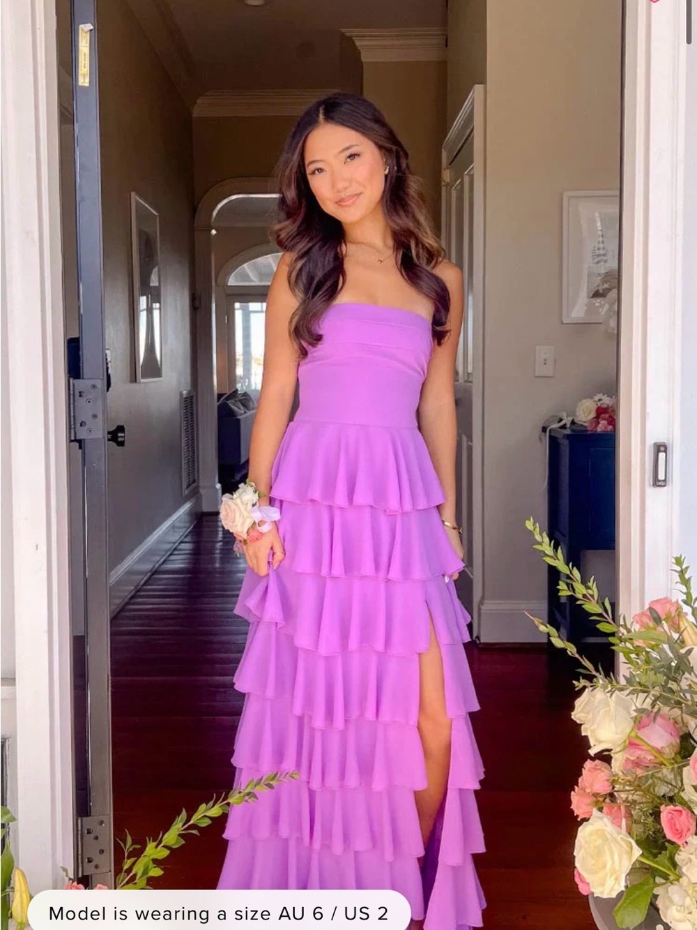 Beginning Boutique Lavender Strapless Ruffle Tiered Maxi Dress